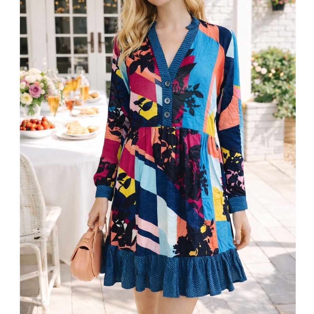 FP2 Anthropologie Gillian Abstract Shirtdress  Maeve Small $150 Tunic Fall Dress